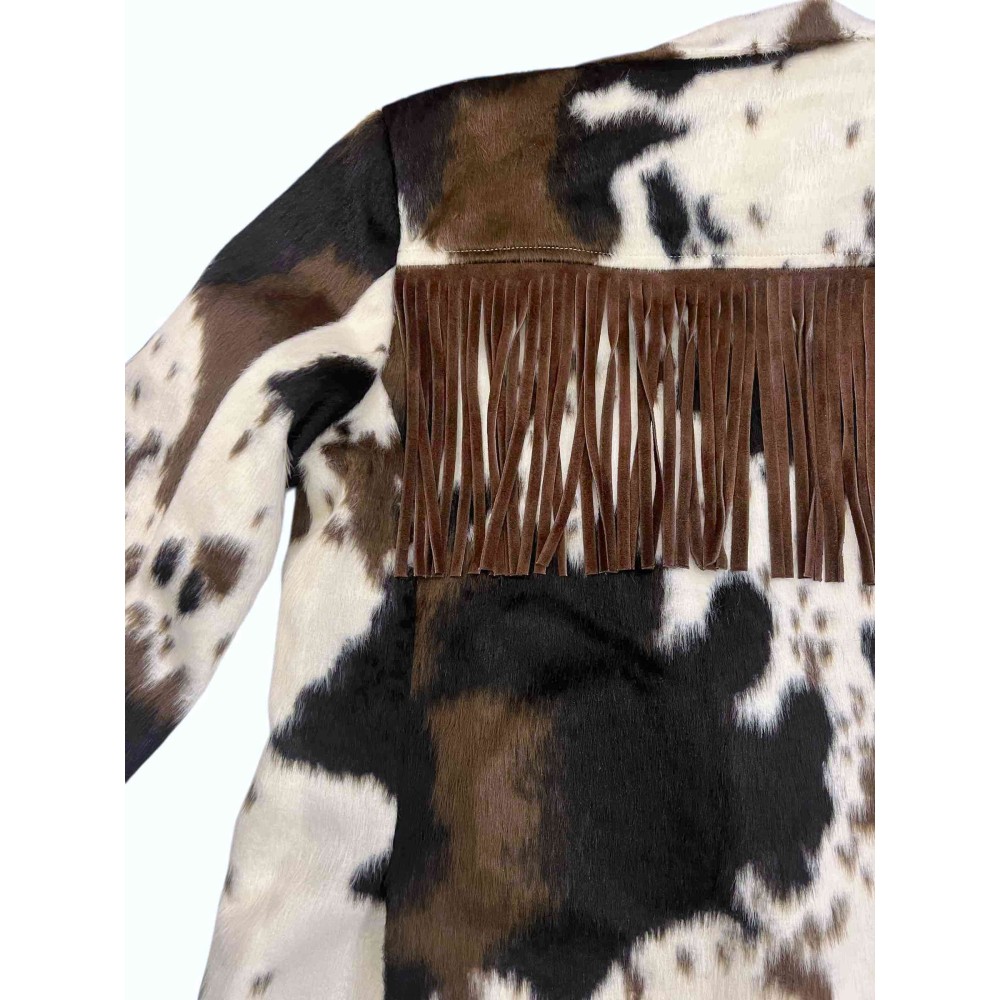 JACKET - BLAZER IN COW PRINT, OVERSIZED, SINGLE BREASTED WITH BROWN SUEDE FRINGES ON THE BACK ”ALEX KATSAITI X STYLISHIOUS”.