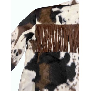 JACKET - BLAZER IN COW PRINT, OVERSIZED, SINGLE BREASTED WITH BROWN SUEDE FRINGES ON THE BACK ”ALEX KATSAITI X STYLISHIOUS”.