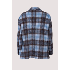 JACKET - BLAZER OVERSIZED IN LIGHT BLUE - BROWN PLAID WOOL FABRIC, OVERSIZED, SINGLE BREASTED WITH POCKETS & PINS ”ALEX KATSAITI X STYLISHIOUS”.
