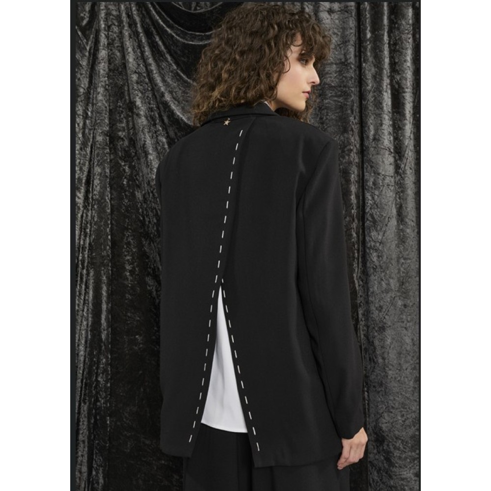 ΣΑΚΑΚΙ ΜΑΥΡΟ, OVERSIZED, ΜΟΝΟΠΕΤΟ ΜΕ ΑΝΟΙΧΤΗ ΠΛΑΤΗ ΚΑΙ ΛΕΥΚΑ ΕΞΩΡΑΦΑ  ”ALEX KATSAITI X STYLISHIOUS"