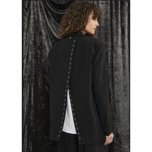 ΣΑΚΑΚΙ ΜΑΥΡΟ, OVERSIZED, ΜΟΝΟΠΕΤΟ ΜΕ ΑΝΟΙΧΤΗ ΠΛΑΤΗ ΚΑΙ ΛΕΥΚΑ ΕΞΩΡΑΦΑ  ”ALEX KATSAITI X STYLISHIOUS"