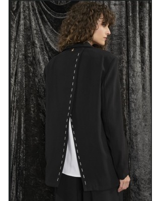 ΣΑΚΑΚΙ ΜΑΥΡΟ, OVERSIZED, ΜΟΝΟΠΕΤΟ ΜΕ ΑΝΟΙΧΤΗ ΠΛΑΤΗ ΚΑΙ ΛΕΥΚΑ ΕΞΩΡΑΦΑ  ”ALEX KATSAITI X STYLISHIOUS"