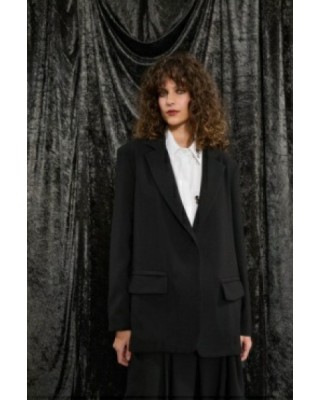 ΣΑΚΑΚΙ ΜΑΥΡΟ, OVERSIZED, ΜΟΝΟΠΕΤΟ ΜΕ ΑΝΟΙΧΤΗ ΠΛΑΤΗ ΚΑΙ ΛΕΥΚΑ ΕΞΩΡΑΦΑ  ”ALEX KATSAITI X STYLISHIOUS"