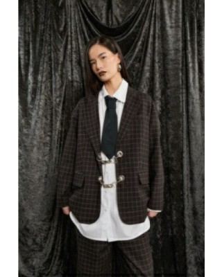 ΣΑΚΑΚΙ ΚΑΡΟ ΣΚΟΥΡΟ ΚΑΦΕ , OVERSIZED & ΜΟΝΟΠΕΤΟ ΜΕ ΑΣΗΜΙ, ΜΕΤΑΛΛΙΚΑ ΚΟΥΜΠΩΜΑΤΑ  ”ALEX KATSAITI X STYLISHIOUS"