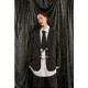 JACKET - BLAZER IN DARK BROWN PLAID FABRIC, OVERSIZED, SINGLE BREASTED WITH METALLIC SILVER, CHUNKY CLOSURE   ”ALEX KATSAITI X STYLISHIOUS”.