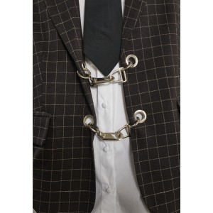 JACKET - BLAZER IN DARK BROWN PLAID FABRIC, OVERSIZED, SINGLE BREASTED WITH METALLIC SILVER, CHUNKY CLOSURE   ”ALEX KATSAITI X STYLISHIOUS”.