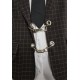 JACKET - BLAZER IN DARK BROWN PLAID FABRIC, OVERSIZED, SINGLE BREASTED WITH METALLIC SILVER, CHUNKY CLOSURE   ”ALEX KATSAITI X STYLISHIOUS”.