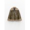 JACKET IN OLIVE GREEN VINYL, OVERSIZED WITH BROWN - GREY, SHEEPSKIN STYLE, ECO FRIENDLY FUR LINING  ”STYLISHIOUS COLLECTION”