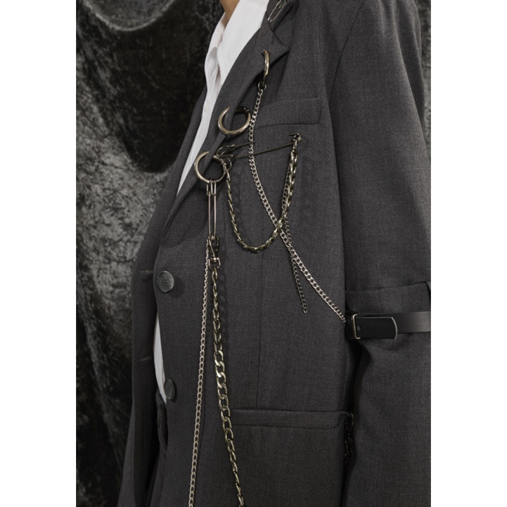 ΣΑΚΑΚΙ ΣΚΟΥΡΟ ΓΚΡΙ, ΜΟΝΟΠΕΤΟ ΜΕ ΔΙΑΚΟΣΜΗΤΙΚΕΣ ΑΛΥΣΙΔΕΣ, ΠΑΡΑΜΑΝΕΣ ΚΑΙ ΖΩΝΕΣ ΣΤΑ ΜΑΝΙΚΙΑ  ”ALEX KATSAITI X STYLISHIOUS"