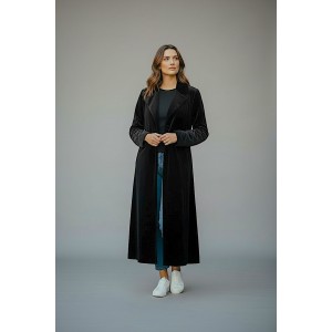 ΜΑΝΤΟ ΜΑΚΡΥ ΑΠΟ ΜΑΥΡΟ ΒΕΛΟΥΔΟ, ΣΤΑΥΡΩΤΟ ΜΕ ΑΝΟΙΓΜΑΤΑ ΣΤΟ ΠΛΑΙ & ΤΣΕΠΕΣ " STYLISHIOUS COLLECTION"