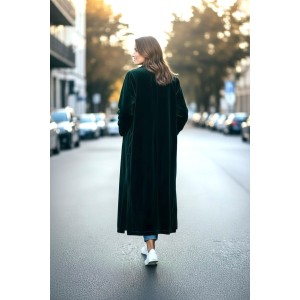 ΜΑΝΤΟ ΜΑΚΡΥ ΑΠΟ ΠΡΑΣΙΝΟ - ΣΜΑΡΑΓΔΙ ΒΕΛΟΥΔΟ, ΣΤΑΥΡΩΤΟ ΜΕ ΑΝΟΙΓΜΑΤΑ ΣΤΟ ΠΛΑΙ & ΤΣΕΠΕΣ " STYLISHIOUS COLLECTION"