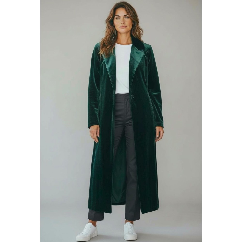 ΜΑΝΤΟ ΜΑΚΡΥ ΑΠΟ ΠΡΑΣΙΝΟ - ΣΜΑΡΑΓΔΙ ΒΕΛΟΥΔΟ, ΣΤΑΥΡΩΤΟ ΜΕ ΑΝΟΙΓΜΑΤΑ ΣΤΟ ΠΛΑΙ & ΤΣΕΠΕΣ " STYLISHIOUS COLLECTION"