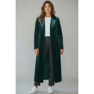 ΜΑΝΤΟ ΜΑΚΡΥ ΑΠΟ ΠΡΑΣΙΝΟ - ΣΜΑΡΑΓΔΙ ΒΕΛΟΥΔΟ, ΣΤΑΥΡΩΤΟ ΜΕ ΑΝΟΙΓΜΑΤΑ ΣΤΟ ΠΛΑΙ & ΤΣΕΠΕΣ " STYLISHIOUS COLLECTION"