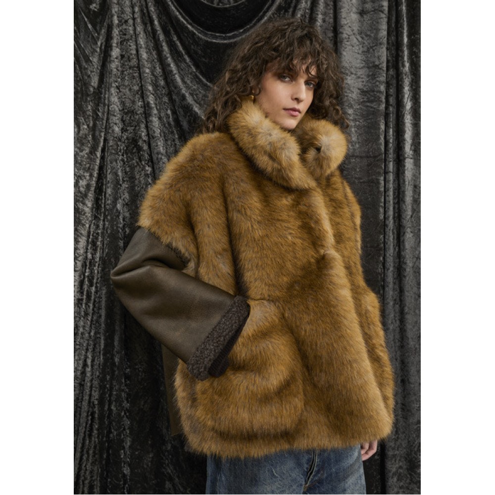 ΤΖΑΚΕΤ ΑΠΟ ΟΙΚΟΛΟΓΙΚΟ ΔΕΡΜΑ KAI ΓΟΥΝΑ ΣΕ ΚΑΦΕ ΚΑΙ ΚΑΡΑΜΕΛ ΑΠΟΧΡΩΣΕΙΣ, OVERSIZED ΜΕ ΕΠΕΝΔΥΣΗ ΜΟΥΤΟΝ "STYLISHIOUS COLLECTION"