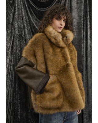 ΤΖΑΚΕΤ ΑΠΟ ΟΙΚΟΛΟΓΙΚΟ ΔΕΡΜΑ KAI ΓΟΥΝΑ ΣΕ ΚΑΦΕ ΚΑΙ ΚΑΡΑΜΕΛ ΑΠΟΧΡΩΣΕΙΣ, OVERSIZED ΜΕ ΕΠΕΝΔΥΣΗ ΜΟΥΤΟΝ "STYLISHIOUS COLLECTION"