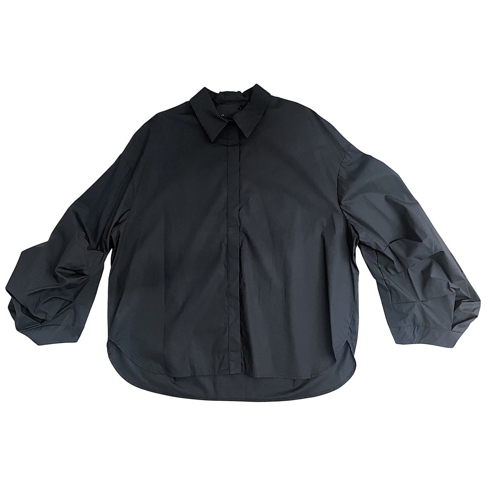 SHIRT IN BLACK COTTON, OVERSIZED WITH PUFFY SLEEVES "STYLISHIOUS COLLECTION"