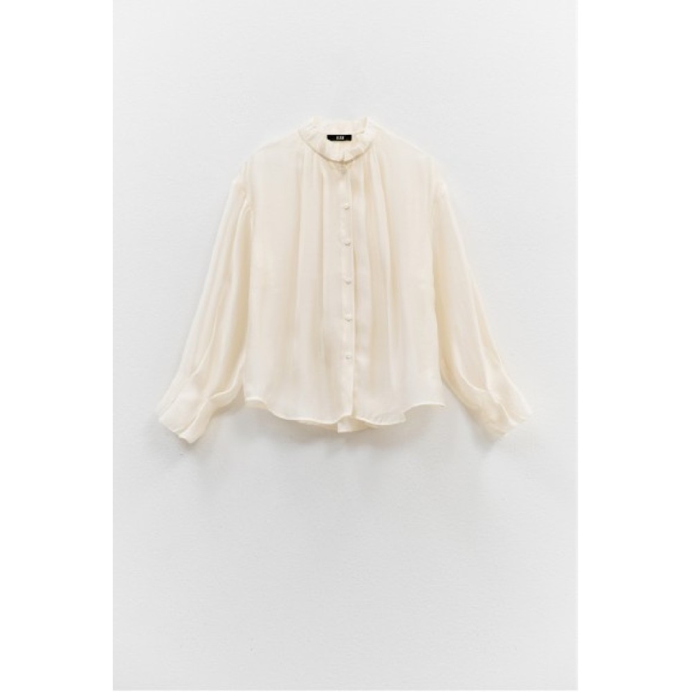 ΠΟΥΚΑΜΣΙΟ ΣΕ ΙΒΟΥΑΡ ΑΠΟΧΡΩΣΗ, ΗΜΙΔΙΑΦΑΝΟ ΜΕ ΨΗΛΟ ΛΑΙΜΟ ΚΑΙ ΠΙΕΤΕΣ ΣΤΟ ΜΑΝΙΚΙ "STYLISHIOUS COLLECTION"