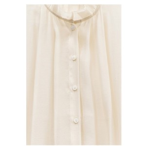SHIRT IN IVORY SHADE SHEER FABRIC, HIGH RUFFLED NECK & PLEATS ON CUFFS  "STYLISHIOUS COLLECTION"