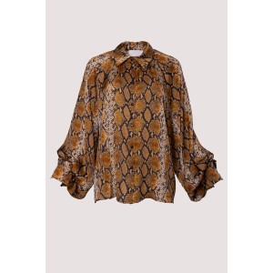 SHIRT WITH SNAKE PRINT IN EARTHY TONES, OVERSIZED WITH PUFFY SLEEVES – "STYLISHIOUS COLLECTION"