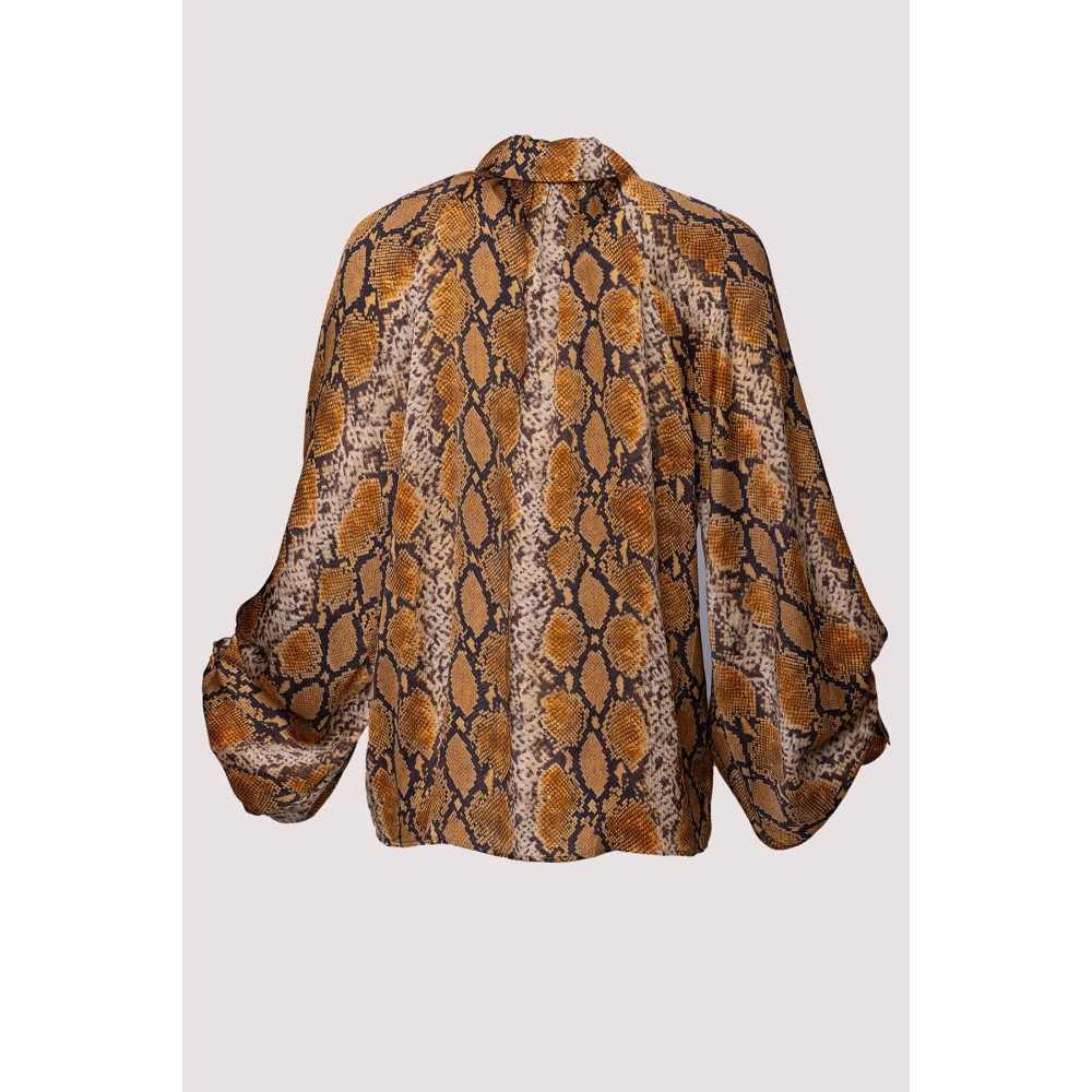 SHIRT WITH SNAKE PRINT IN EARTHY TONES, OVERSIZED WITH PUFFY SLEEVES – "STYLISHIOUS COLLECTION"
