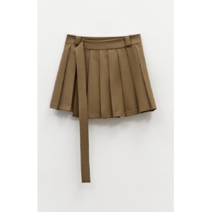 SKIRT - SHORT IN BROWN - CHAKI, WITH PLEATS ON THE FRONT & LONG BELT "STYLISHIOUS COLLECTION"