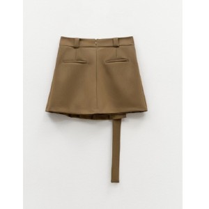 SKIRT - SHORT IN BROWN - CHAKI, WITH PLEATS ON THE FRONT & LONG BELT "STYLISHIOUS COLLECTION"