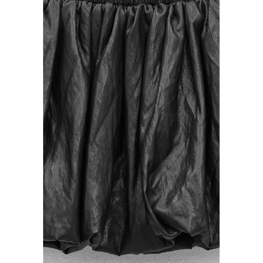 ΦΟΥΣΤΑ ΜΙΝΙ, ΜΠΑΛΟΥΝ ΑΠΟ ΜΑΥΡΗ ΟΙΚΟΛΟΓΙΚΗ ΔΕΡΜΑΤΙΝΗ ΜΕ ΤΣΑΛΑΚΩΜΕΝΗ ΟΨΗ & ΛΑΣΤΙΧΟ ΣΤΗ ΜΕΣΗ "STYLISHIOUS COLLECTION"