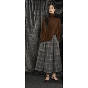 SKIRT MIDI IN PLAID GREY PRINT, FULL SKIRT IN 50'S STYLE WITH PLEATS & POCKETS  "STYLISHIOUS COLLECTION"