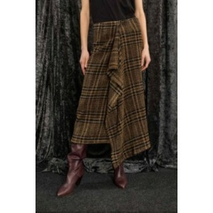 SKIRT MIDI WRAP STYLE, IN EARTHY TONES PLAID WOOL FABRIC WITH RUFFLE DOWN THE FRONT "ALEX KATSAITI X STYLISHIOUS"