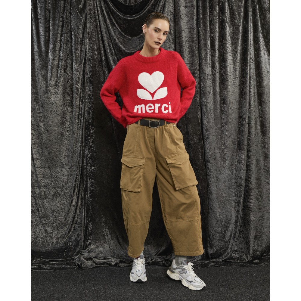 ΠΟΥΛΟΒΕΡ ΚΟΚΚΙΝΟ ΠΛΕΧΤΟ, OVERSIZED ΜΕ ΛΕΥΚΟ ΣΗΜΑ ΚΑΡΔΙΑ & LOGO " MERCI " "STYLISHIOUS COLLECTION"
