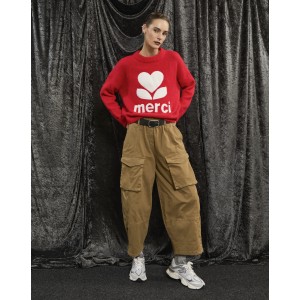 ΠΟΥΛΟΒΕΡ ΚΟΚΚΙΝΟ ΠΛΕΧΤΟ, OVERSIZED ΜΕ ΛΕΥΚΟ ΣΗΜΑ ΚΑΡΔΙΑ & LOGO " MERCI " "STYLISHIOUS COLLECTION"