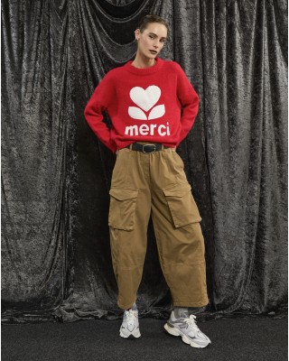 ΠΟΥΛΟΒΕΡ ΚΟΚΚΙΝΟ ΠΛΕΧΤΟ, OVERSIZED ΜΕ ΛΕΥΚΟ ΣΗΜΑ ΚΑΡΔΙΑ & LOGO " MERCI " "STYLISHIOUS COLLECTION"