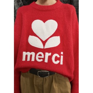 ΠΟΥΛΟΒΕΡ ΚΟΚΚΙΝΟ ΠΛΕΧΤΟ, OVERSIZED ΜΕ ΛΕΥΚΟ ΣΗΜΑ ΚΑΡΔΙΑ & LOGO " MERCI " "STYLISHIOUS COLLECTION"