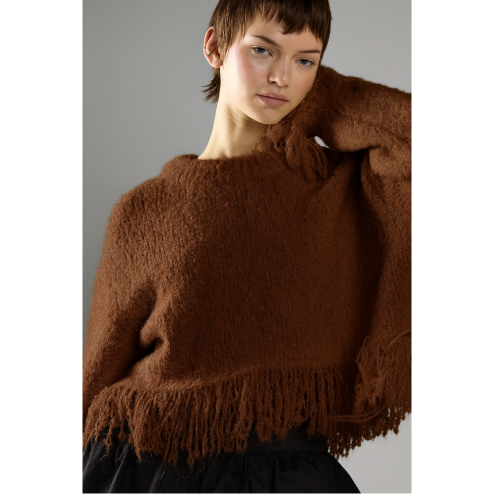 ΠΟΥΛΟΒΕΡ ΚΟΝΤΟ ΣΕ ΚΑΦΕ - ΣΟΚΟΛΑΤΙ ΑΠΟΧΡΩΣΗ, OVERSIZED ΜΕ ΑΣΟΡΤΙ ΚΡΟΣΣΙΑ "STYLISHIOUS COLLECTION"