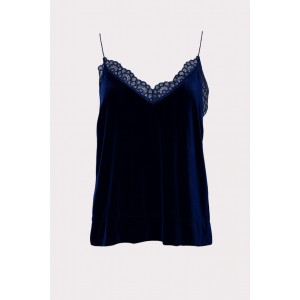 ΤΟΠ ΑΠΟ ΣΚΟΥΡΟ ΜΠΛΕ ΒΕΛΟΥΔΟ, ΣΤΥΛ LINGERIE, ΜΕ ΛΕΠΤΗ ΤΙΡΑΝΤΑ & ΛΕΠΤΟΜΕΡΕΙΑ ΑΠΟ ΔΑΝΤΕΛΑ " STYLISHIOUS COLLECTION "