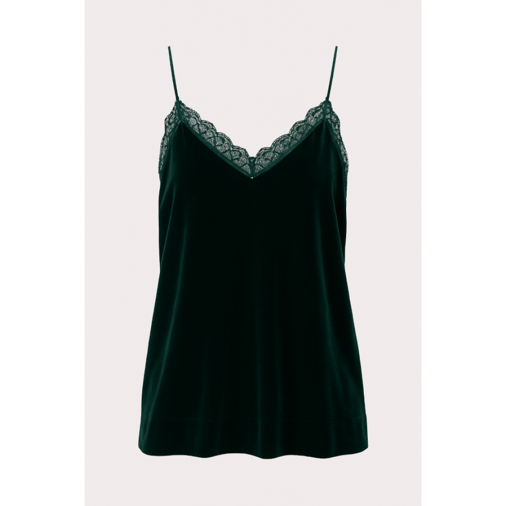 ΤΟΠ ΑΠΟ ΠΡΑΣΙΝΟ - ΣΜΑΡΑΓΔΙ ΒΕΛΟΥΔΟ, ΣΤΥΛ LINGERIE, ΜΕ ΛΕΠΤΗ ΤΙΡΑΝΤΑ & ΛΕΠΤΟΜΕΡΕΙΑ ΑΠΟ ΔΑΝΤΕΛΑ " STYLISHIOUS COLLECTION "