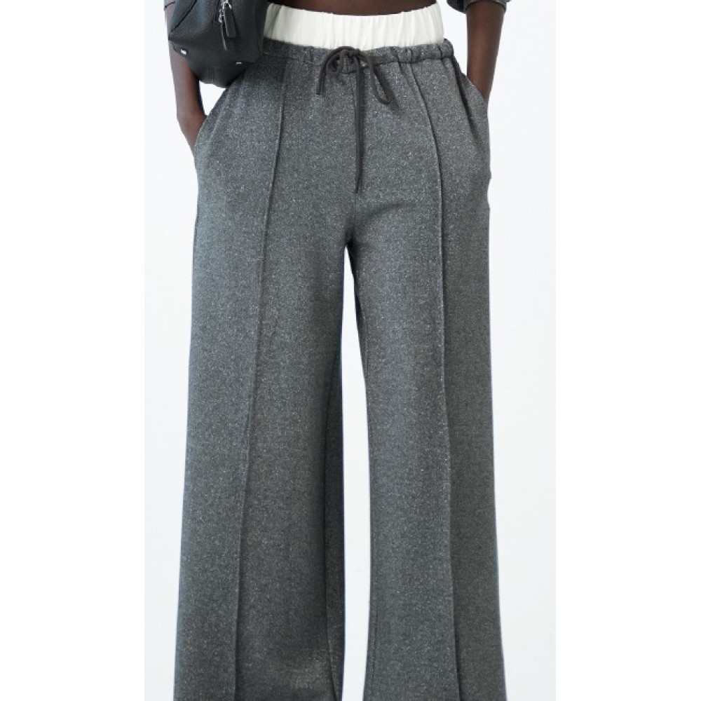 PANTS - SWEATPANTS - IN SILVER - GREY SHADE LUREX STYLE FABRIC WITH WHITE RUBBER WAISTBAND "STYLISHIOUS COLLECTION"