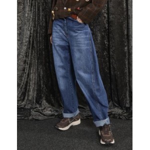 PANTS ΙΝ BLUE WASHED OUT DENIM, LOOSE FIT, BUBBLE STYLE, HIGH-RISE "STYLISHIOUS COLLECTION"