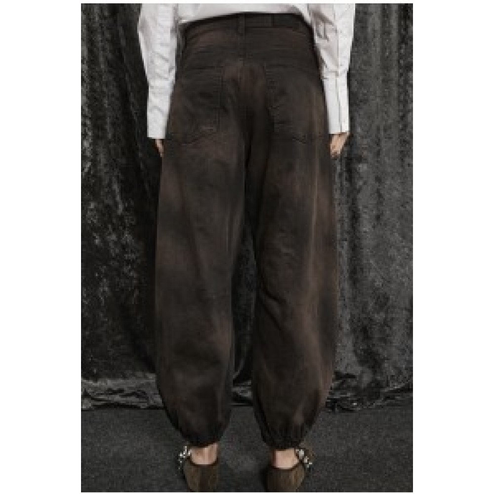 ΠΑΝΤΕΛΟΝΙ ΤΖHΝ ΣΚΟΥΡΟ-ΚΑΦΕ ΤΗΣ ΣΚΟΥΡΙΑΣ, BALLOON STYLE ΜΕ ΚΑΡΦΙΤΣΑ ΜΑΥΡΟ ΛΟΥΛΟΥΔΙ, ΑΠΟΣΠΩΜΕΝΗ  "STYLISHIOUS COLLECTION"