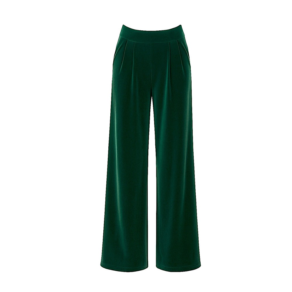 ΠΑΝΤΕΛΟΝΙ ΣΕ ΠΡΑΣΙΝΟ - ΣΜΑΡΑΓΔΙ ΒΕΛΟΥΔΟ, ΜΕ ΚΟΥΦΟΠΙΕΤΕΣ & ΛΑΣΤΙΧΟ ΣΕ ΙΣΙΑ, ΧΑΛΑΡΗ ΓΡΑΜΜΗ ''STYLISHIOUS COLLECTION"