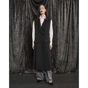 VEST BLACK, LONG & DOUBLE BREASTED WITH SHOULDER PADS, POCKETS & LARGE SILVER HOOPS  "ALEX KATSAITI X STYLISHIOUS"