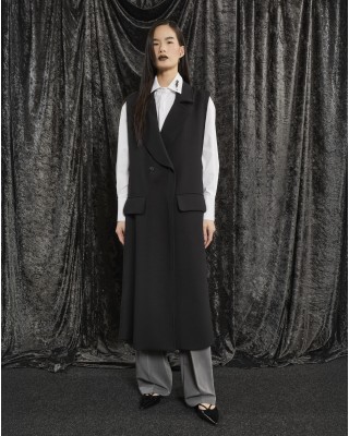 VEST BLACK, LONG & DOUBLE BREASTED WITH SHOULDER PADS, POCKETS & LARGE SILVER HOOPS  "ALEX KATSAITI X STYLISHIOUS"