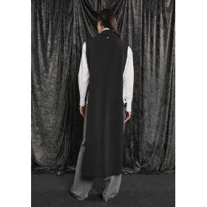 VEST BLACK, LONG & DOUBLE BREASTED WITH SHOULDER PADS, POCKETS & LARGE SILVER HOOPS  "ALEX KATSAITI X STYLISHIOUS"