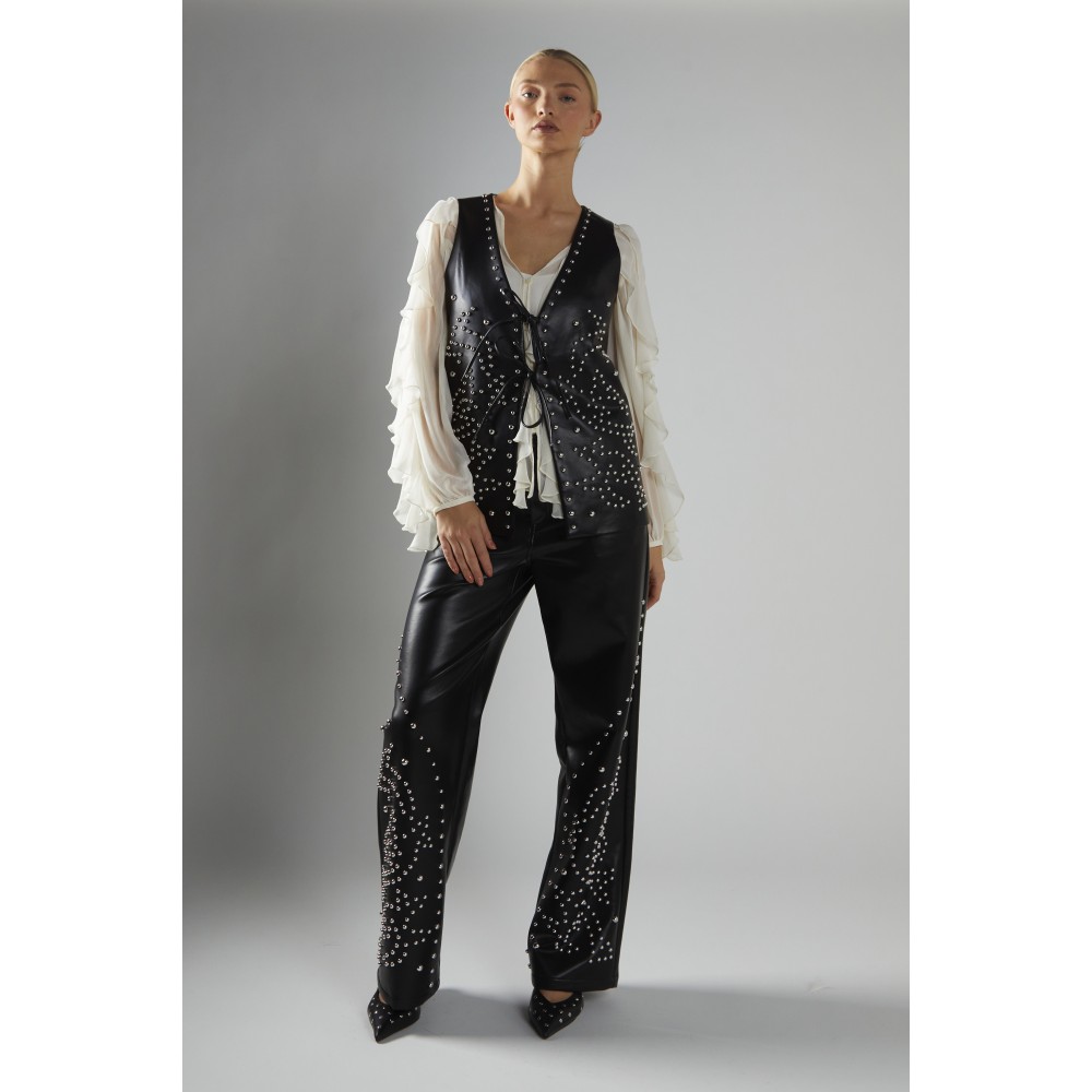 ΓΙΛΕΚΟ ΜΑΥΡΟ ΑΠΟ ΟΙΚΟΛΟΓΙΚΗ ΔΕΡΜΑΤΙΝΗ ΔΙΑΚΟΣΜΗΜΕΝΟ ΜΕ ΑΣΗΜΙ, ΜΕΤΑΛΛΙΚΑ ΤΡΟΥΚ " STYLISHIOUS COLLECTION "