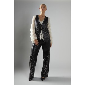 ΓΙΛΕΚΟ ΜΑΥΡΟ ΑΠΟ ΟΙΚΟΛΟΓΙΚΗ ΔΕΡΜΑΤΙΝΗ ΔΙΑΚΟΣΜΗΜΕΝΟ ΜΕ ΑΣΗΜΙ, ΜΕΤΑΛΛΙΚΑ ΤΡΟΥΚ " STYLISHIOUS COLLECTION "