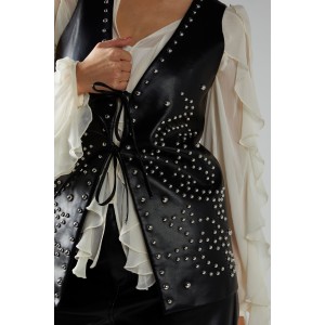 ΓΙΛΕΚΟ ΜΑΥΡΟ ΑΠΟ ΟΙΚΟΛΟΓΙΚΗ ΔΕΡΜΑΤΙΝΗ ΔΙΑΚΟΣΜΗΜΕΝΟ ΜΕ ΑΣΗΜΙ, ΜΕΤΑΛΛΙΚΑ ΤΡΟΥΚ " STYLISHIOUS COLLECTION "