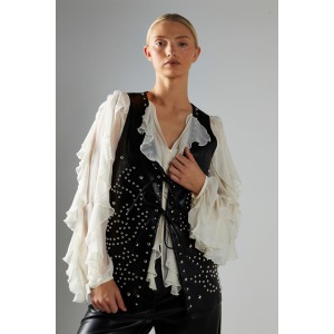 ΓΙΛΕΚΟ ΜΑΥΡΟ ΑΠΟ ΟΙΚΟΛΟΓΙΚΗ ΔΕΡΜΑΤΙΝΗ ΔΙΑΚΟΣΜΗΜΕΝΟ ΜΕ ΑΣΗΜΙ, ΜΕΤΑΛΛΙΚΑ ΤΡΟΥΚ " STYLISHIOUS COLLECTION "