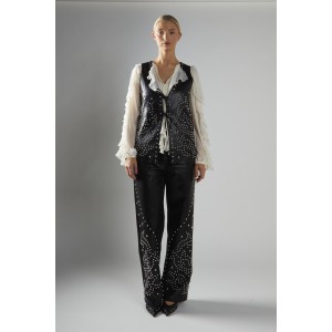 VEST IN BLACK ECO- FRIENDLY LEATHER EMBELLISHED WITH METALLIC, SILVER STUDS " STYLISHIOUS COLLECTION "
