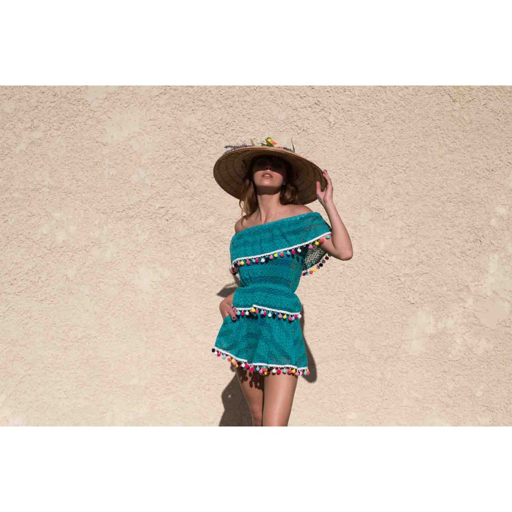 ΤΟΠ ΜΕ ΒΟΛΛΑΝ ΑΠΟ ΔΑΝΤΕΛΑ ΠΕΤΡΟΛ ΕΞΩΜΟ ΜΕ ΛΑΣΤΙΧΟ ΣΤΗΝ ΜΕΣΗ & ΦΟΥΝΤΑΚΙΑ "ALEX KATSAITI X STYLISHIOUS"