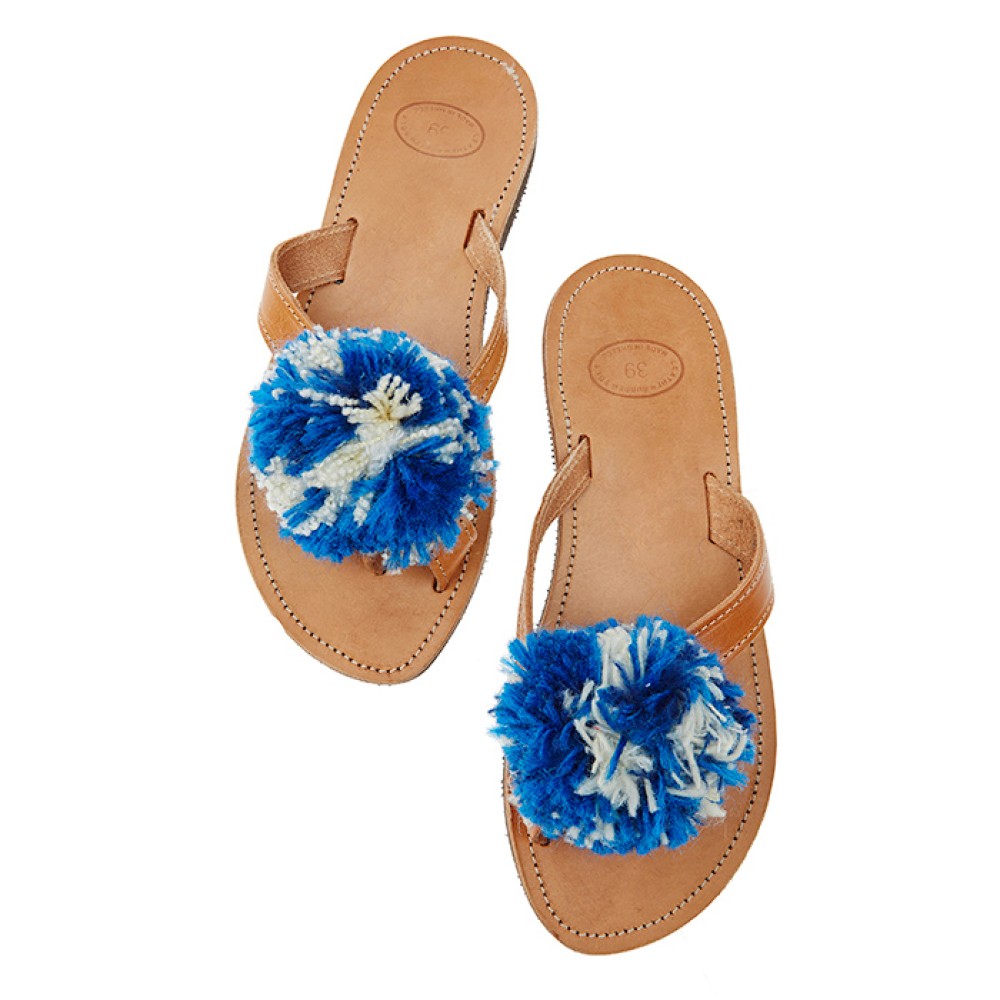 ΣΑΝΔΑΛΙ / ΣΑΓΙΟΝΑΡΑ ΔΕΡΜΑΤΙΝΗ ΜΕ ΑΣΠΡΟ / ΜΠΛΕ ΠΟΝ-ΠΟΝ "ALEX KATSAITI X STYLISHIOUS"